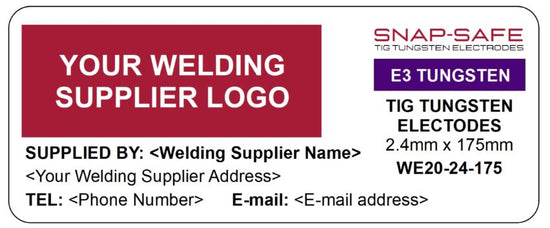 Example custom welding supplier branded E3 tungsten