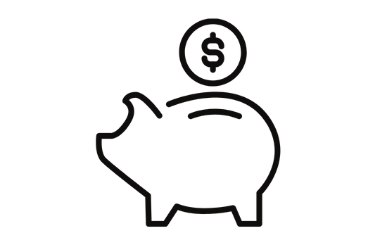 Icon of a piggy bank describing saving money and time
