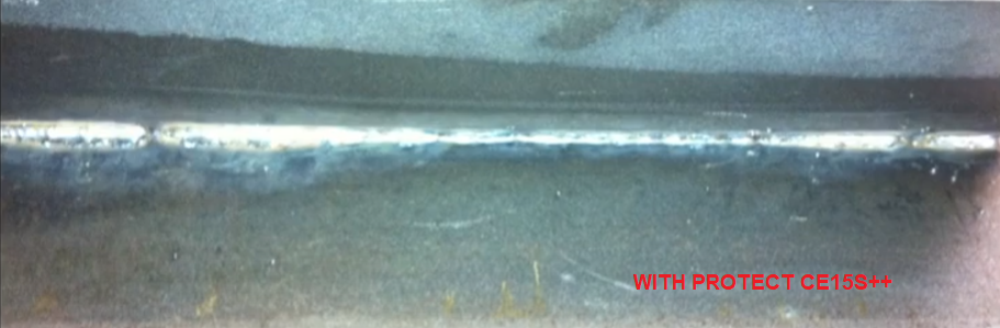 Welding example using Protec CE15S++ showing significantly less to no welding spatter